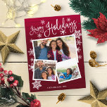 Glad helg Snowflake Rustic 3 Photos Collage Vykort<br><div class="desc">Glad helg Snowflake Rustic 3 Photos Collage Postcard</div>
