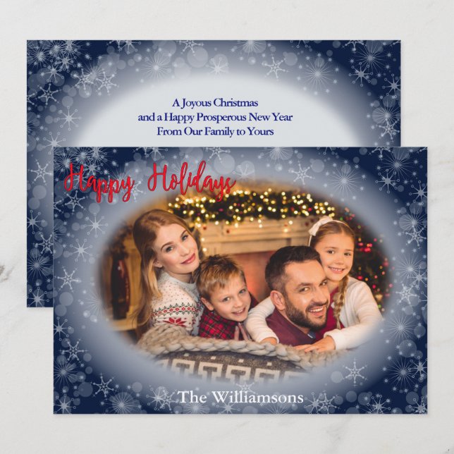 glad helg Snowy Blue Photo Ram jul Julkort (Fram/baksida)