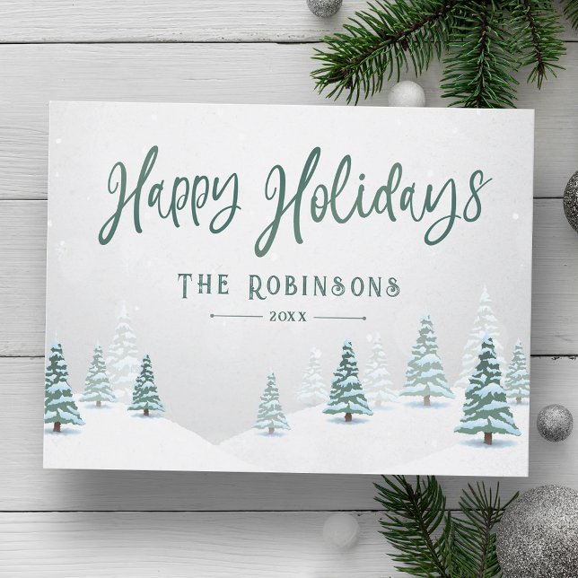 Glad helg Snyggt Rustic Land Winter Träd Vykort (Skapare uppladdad)