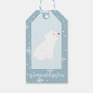 Glad helg som faller i snö polar är dammblått presentetikett