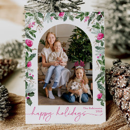 Glad helg Söt rosa och grön botanisk båge Julkort