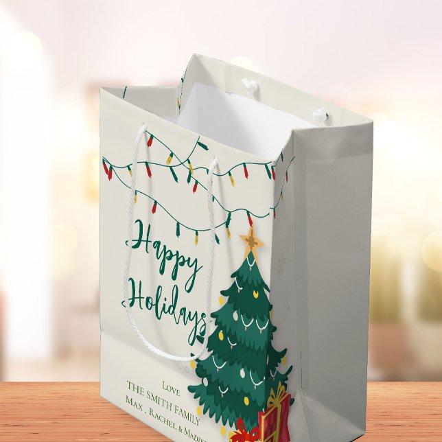 Glad helg String Ljus Träd Cute-julen (Happy Holidays String Lights Tree Cute Christmas Medium Gift Bag)