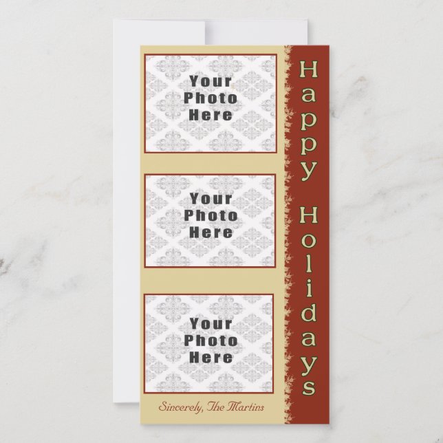 Glad helg Tan/Red 3 Photo 4x8 Julkort (Framsida)