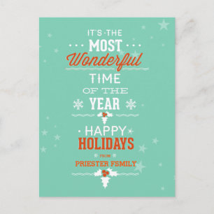 Glad helg Teal White & Orange Text Design Vykort