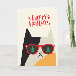 Glad helg! Tecknaden Cute Santa Cat - jul Helgkort
