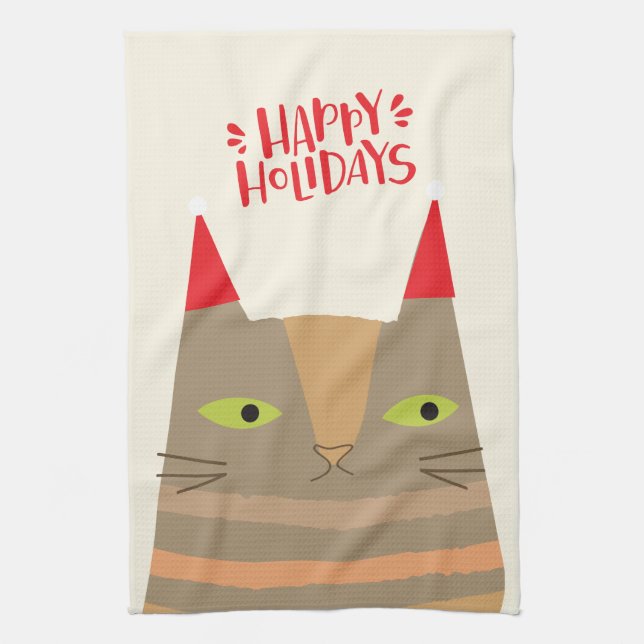 Glad helg! Tecknaden Cute Santa Cat - jul Kökshandduk (Vertikal)
