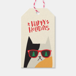Glad helg! Tecknaden Cute Santa Cat - jul Presentetikett