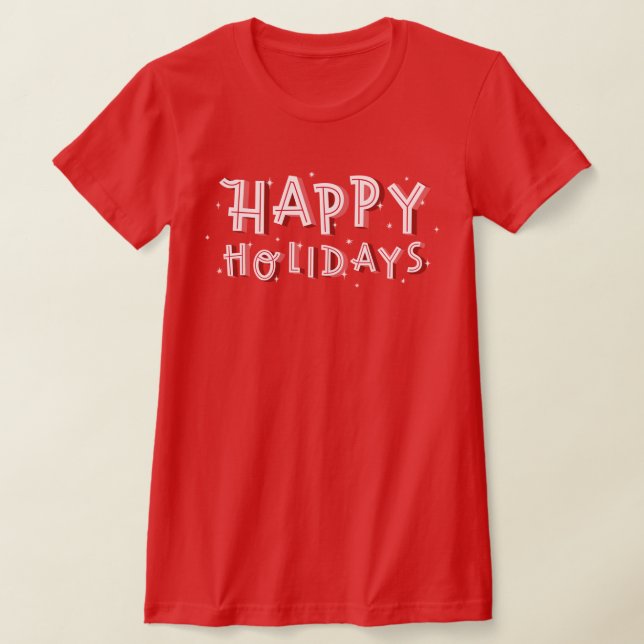Glad helg text vit på röd t shirt (Laydown)