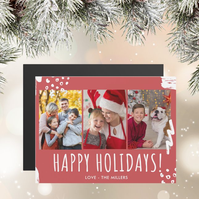 Glad helg Tre fotofamiljjul (Happy Holidays Three Photo Family Christmas Magnetic Card)