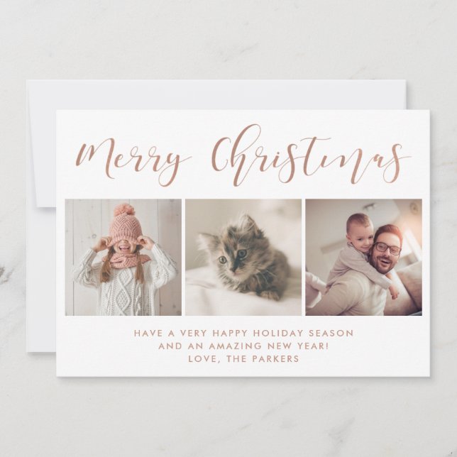 glad helg | Tre fotopatréer Ro Guld Julkort (Framsida)