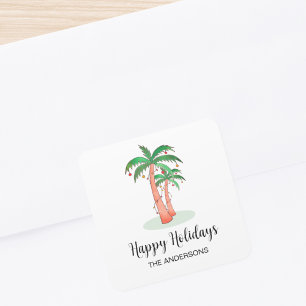 Glad helg Tropical Handflatan Träd Square Sticker Fyrkantigt Klistermärke