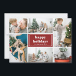 Glad helg Typography Red Photo Collage Julkort<br><div class="desc">Glad helg! Skicka helgdag önskemål och hälsning med det här moderna och snyggt helgdag-fotokortet. Den har återformig typografi med diagonal rand mönster. Anpassa genom att lägga till dina favoritfoton,  hälsning,  namn och annan information. Texterna är helt redigerbara. Finns som ett platta kort,  ett vikt kort och ett vykort.</div>