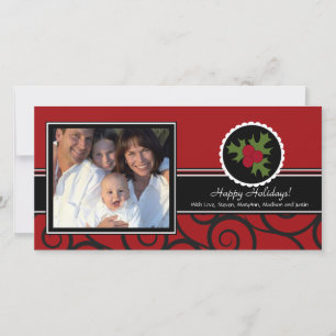 Glad helg Unique Red & Black Holly Julkort