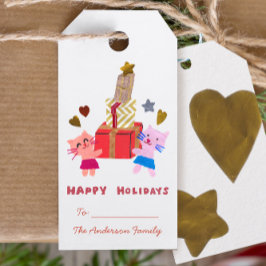 Glad helg vackra katter och presenter vita presentetikett