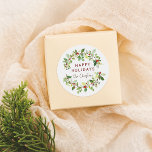 Glad helg Vattenfärg Botanisk jul Runt Klistermärke<br><div class="desc">Anpassningsbar julklistermärken med en botanisk vattenfärgillustration. Den här utformningen har två delikata stift som böjs runt dekalen för att skapa ett runt ram. Skrattarna är fullt av spolvblad och ljusröda vinterbär. Inuti den gröna andemeningen står det "Glad helg" eller hälsning efter eget val, och din familj namn står med skript....</div>