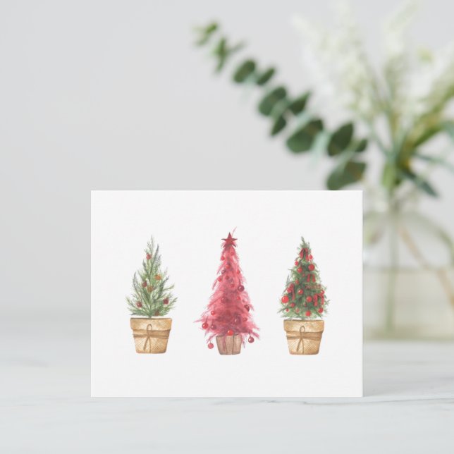 Glad helg Vattenfärg Julgranar Snygga  Vykort (Stående Fram)