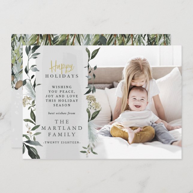 Glad helg vattenfärgsblad, foto julkort (Fram/baksida)