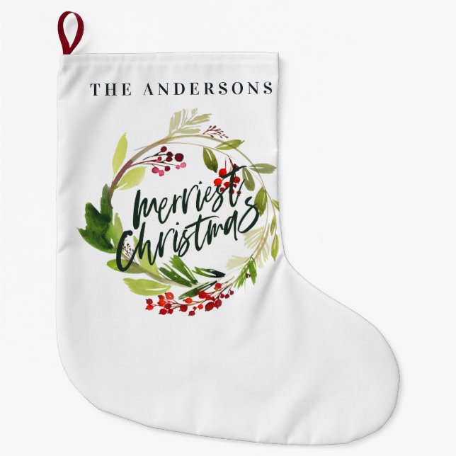 Glad helg vattenfärgsfärgad blommigt, stor Helgdag Julstrumpa (Framsidan)