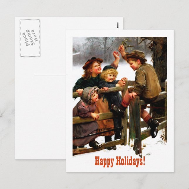 Glad helg. Vintage Art Helg Vykort (Fram/baksida)