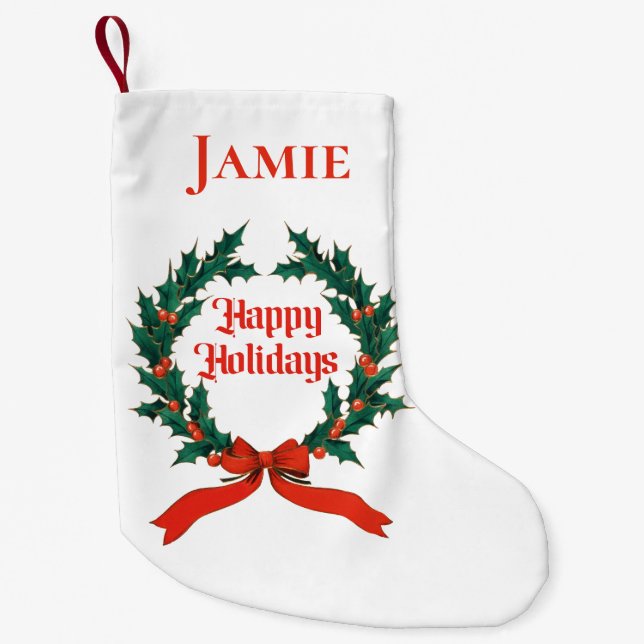 Glad helg Vintage Holly-julfransen Liten Julstrumpa (Framsidan)