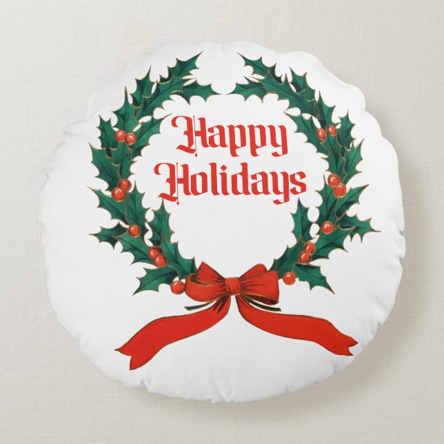 Glad helg Vintage Holly-julfransen Rund Kudde (Framsidan)