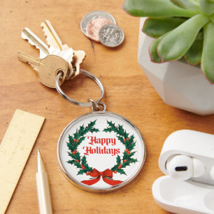 Glad helg Vintage Holly-julfransen Rund Silverfärgad Nyckelring