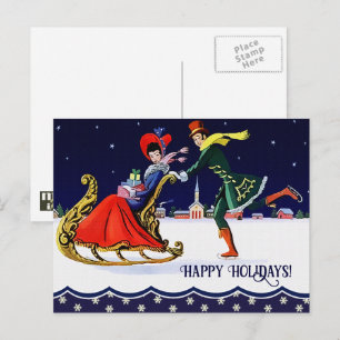 Glad helg. Vintage julscen Helg Vykort