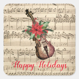 Glad helg Vintage Violin och Lakan Music Fyrkantigt Klistermärke