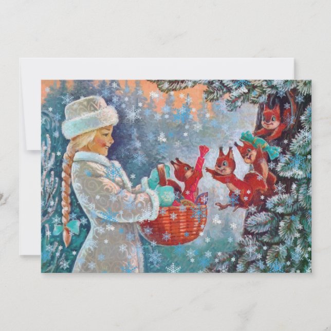 GLAD HELG | Vintage Winter Girl & Squirrels (Framsida)