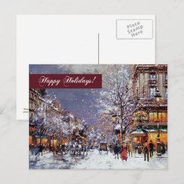 Glad helg. Vintage Winter Parisian Scene Helg Vykort