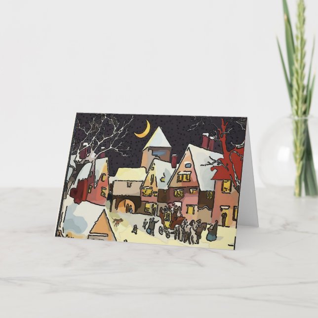 Glad helg,vinterbyn med Dachshunds Helgkort (Framsida)