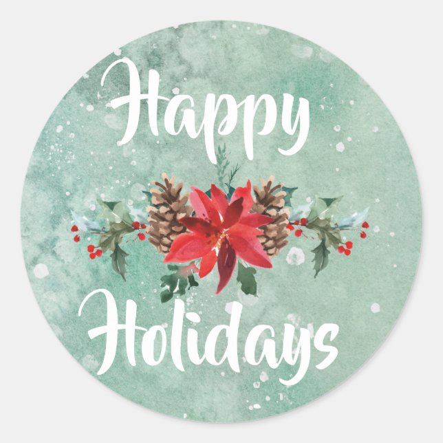 Glad helg vintersnödekaler, vattenfärg runt klistermärke (Framsida)