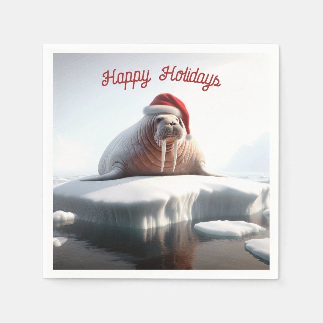 Glad helg Walrus Wearing a Santa Hat Pappersservett (Framsidan)
