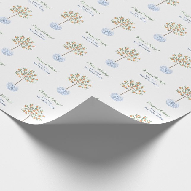 Glad helg Watercolor Citrus Träd Chinoiserie Presentpapper (Hörn)