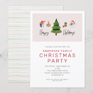 Glad helg Watercolor Cute jul Party Inbjudningar