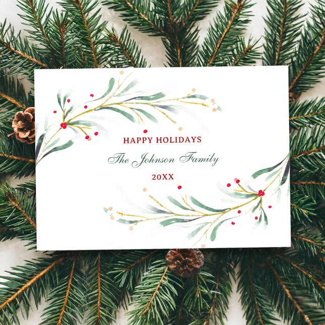 Glad helg Watercolor Greenery Julkort (Skapare uppladdad)