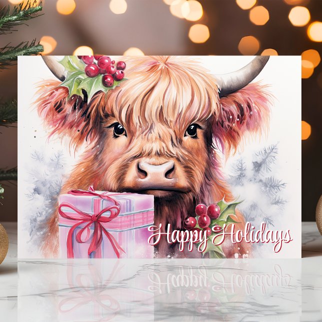 Glad helg Watercolor Highland Cow jul (Skapare uppladdad)