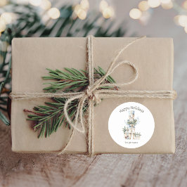 Glad helg Watercolor Nutcracker Family Namn Runt Klistermärke