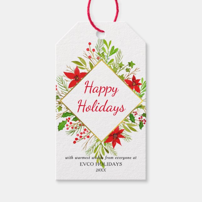 Glad helg Watercolor Poinsettia | Jul Presentetikett (Framsidan)