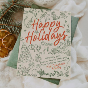 Glad helg Whimsical Hand plockade Helgdag Card Julkort