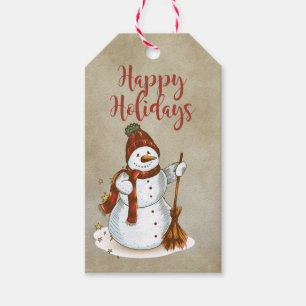 glad helg Whimsical Snögubbe Gift Märkres Presentetikett
