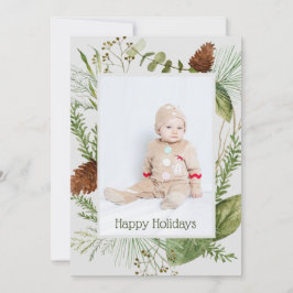 Glad helg Winter Greenery Lodrät Photo Julkort