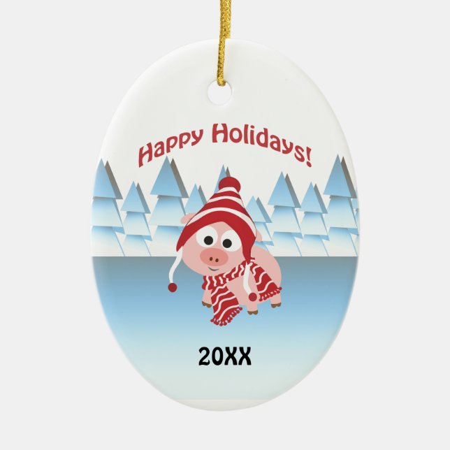 Glad helg! Winter Gris Julgransprydnad Keramik (Framsidan)