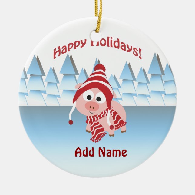 Glad helg! Winter Gris Julgransprydnad Keramik (Framsidan)