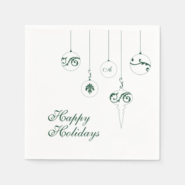 Glad helg Winter Grönt Monogram Bauble Square Pappersservett (Framsidan)