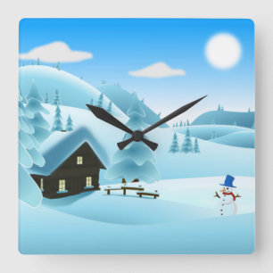 "GLAD HELG" WINTER LANDSCAPE FYRKANTIG KLOCKA
