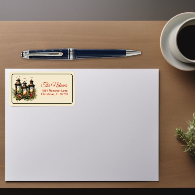 Glad helg Winter Lanterns jul Adressetikett (Skapare uppladdad)