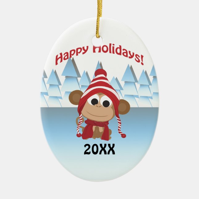 Glad helg! Winter Monkey Julgransprydnad Keramik (Framsidan)