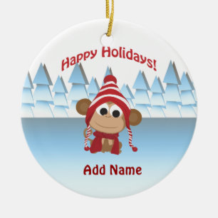 Glad helg! Winter Monkey Julgransprydnad Keramik