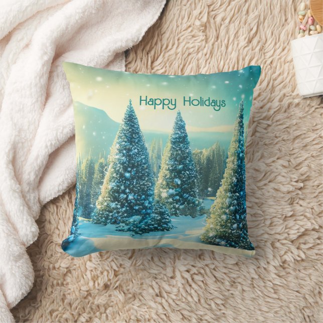 Glad helg Winter Wonderland Skogen Festive Kudde (Filt)